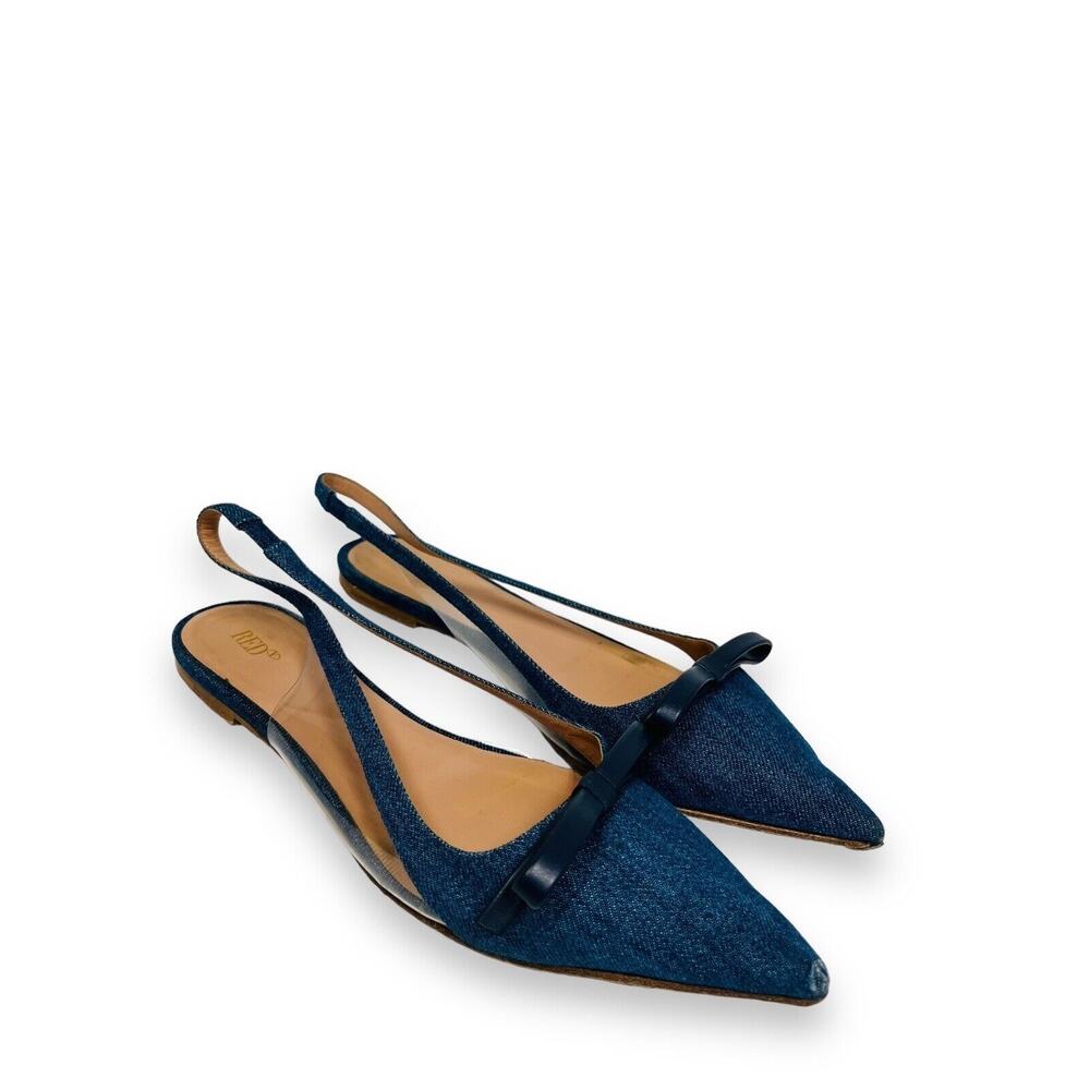 RED VALENTINO Blue Denim SANDIE Bow Accent PVC Slingback Pointed Toe Flats 39 - Picture 3 of 9